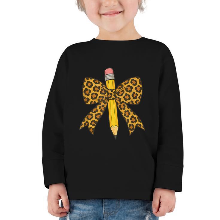 Bow Pencil Leopard First Day Of School Back To School Graphic Toddler Long Sleeve Tee