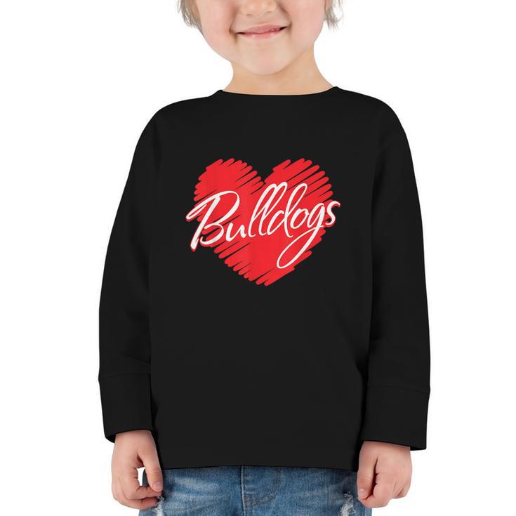 Bulldogs Heart Back To School Spirit R Graphic Toddler Long Sleeve Tee