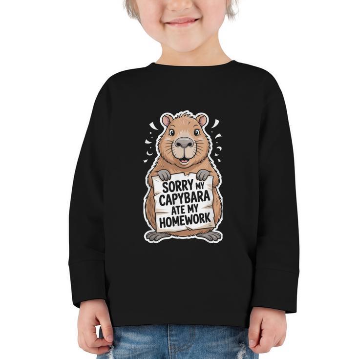 Capybara Ate My Homework Sorry Back To School Animal Graphic Toddler Long Sleeve Tee