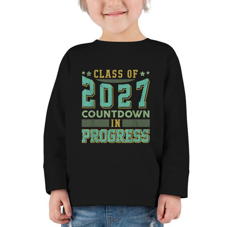 Class Of 2027 Countdown In Progress Fun Back To School Retro Graphic Toddler Long Sleeve Tee