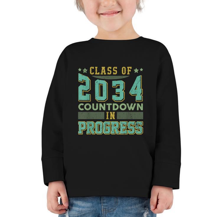 Class Of 2034 Countdown In Progress Fun Back To School Retro Graphic Toddler Long Sleeve Tee
