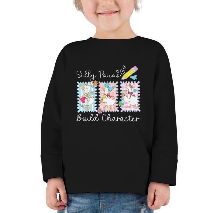 Coquette Back To School Silly Paras Build Character Graphic Toddler Long Sleeve Tee
