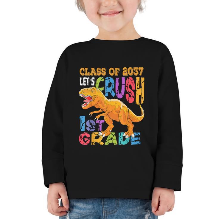 Crush 1st Grade Dinosaur Back To School Class Of 2037 Boy Graphic Toddler Long Sleeve Tee