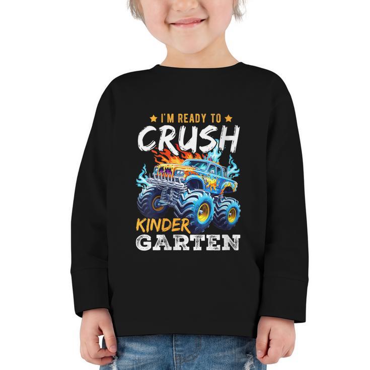 Crush Kindergarten Monster Truck Back To School Boys Graphic Toddler Long Sleeve Tee