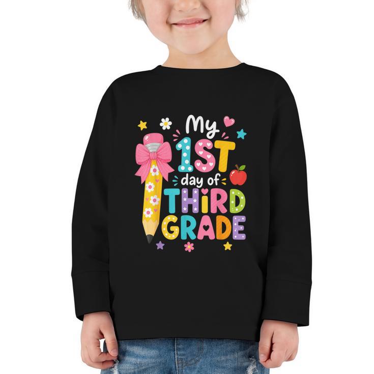 Cute My 1st Day Of Third Grade Pencil Back To School Girls Graphic Toddler Long Sleeve Tee