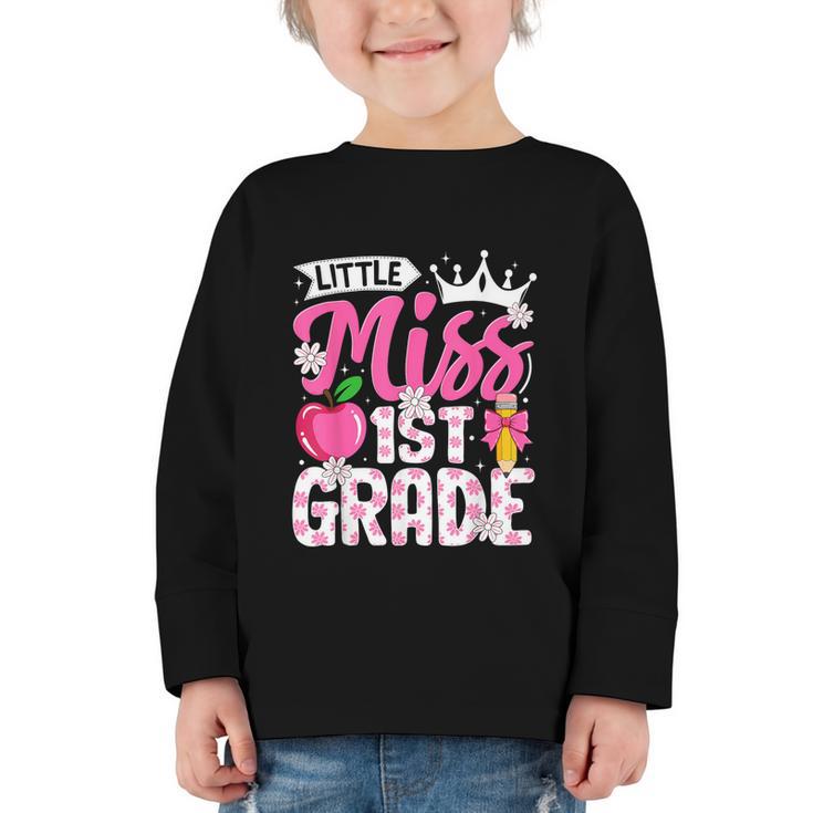 Cute Back To School 1st Grade Girls Kids First Day Of School Graphic Toddler Long Sleeve Tee