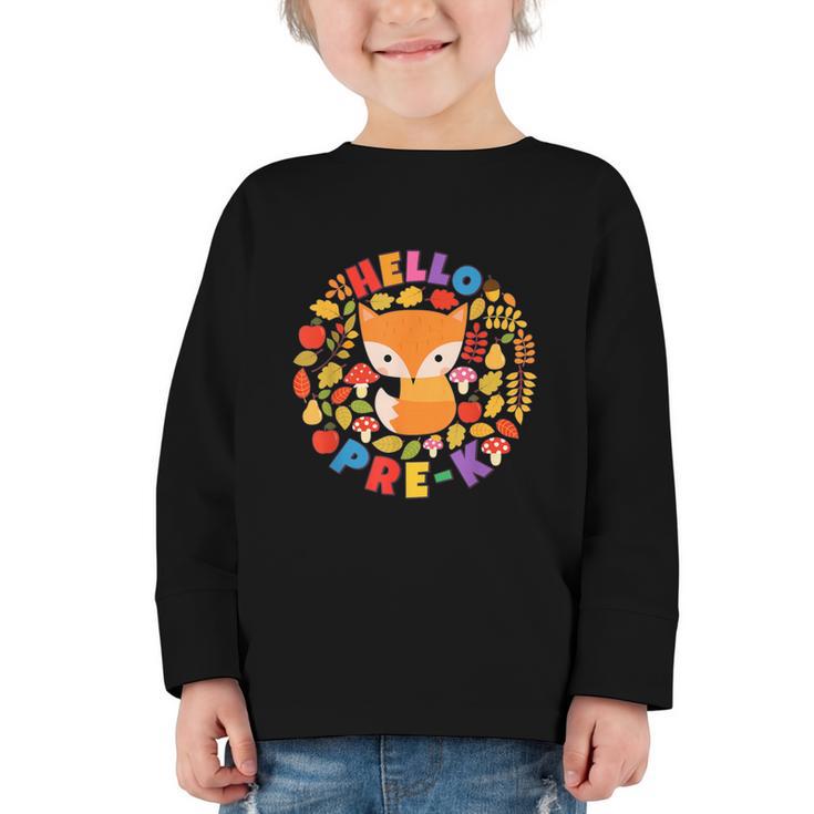 Cute Fox Back To School Woodland Animal Pre-K Graphic Toddler Long Sleeve Tee