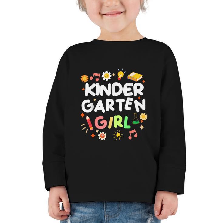 Cute Kindergarten Girl First Day Of School Back To School Graphic Toddler Long Sleeve Tee
