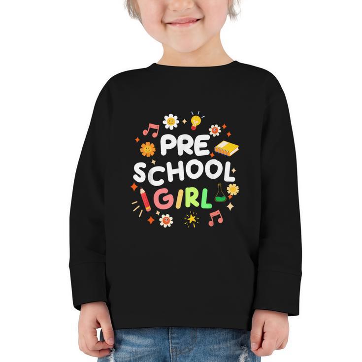 Cute Preschool Girl First Day Of School Back To School Graphic Toddler Long Sleeve Tee
