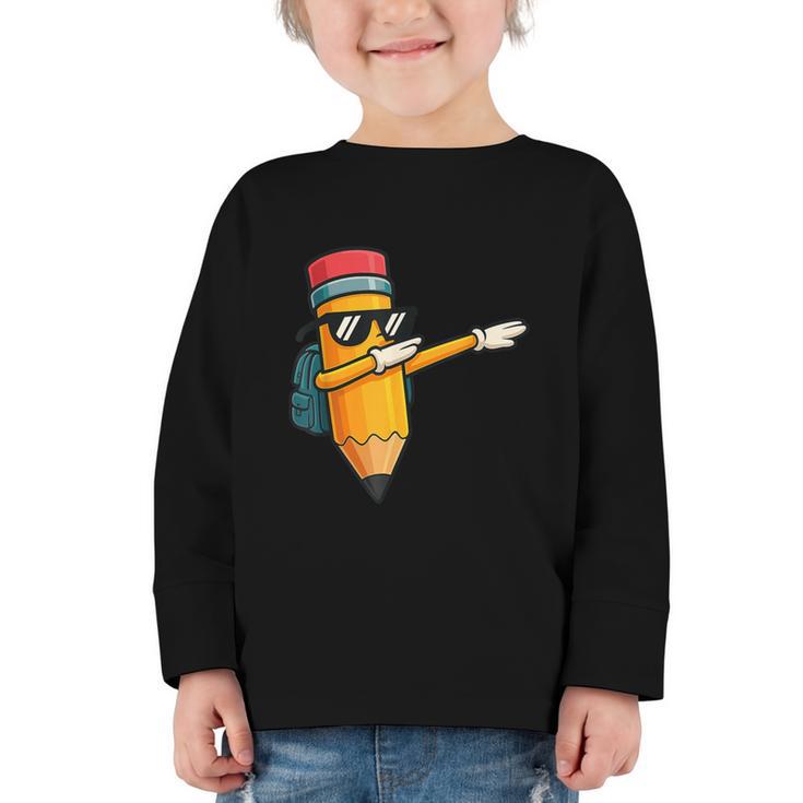 Dabbing Pencil Dancing Back To School First Day Student Boys Graphic Toddler Long Sleeve Tee
