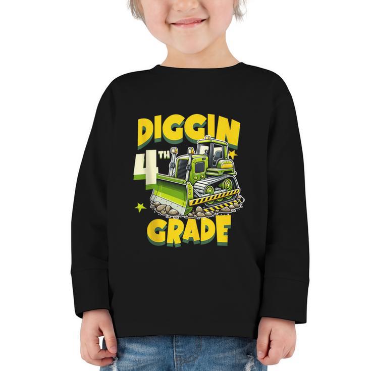 Diggin 4th Grade Bulldozer Back To School Graphic Toddler Long Sleeve Tee