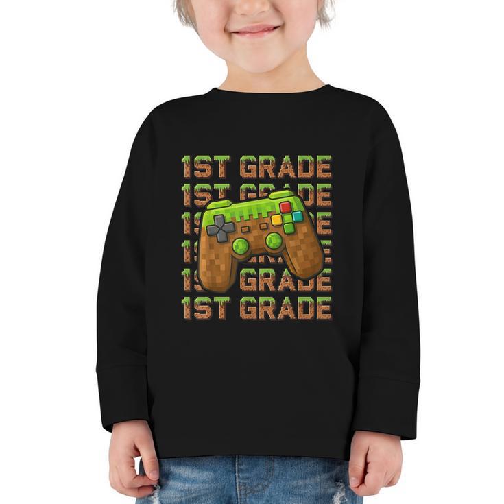 First Day Of 1st Grade Level Begins Back To School Girl Boy Graphic Toddler Long Sleeve Tee