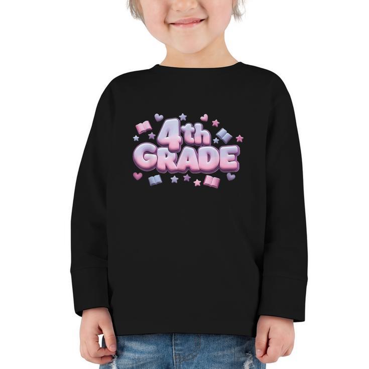 First Day Of 4th Grade Girls Coquette Bow Back To School Graphic Toddler Long Sleeve Tee