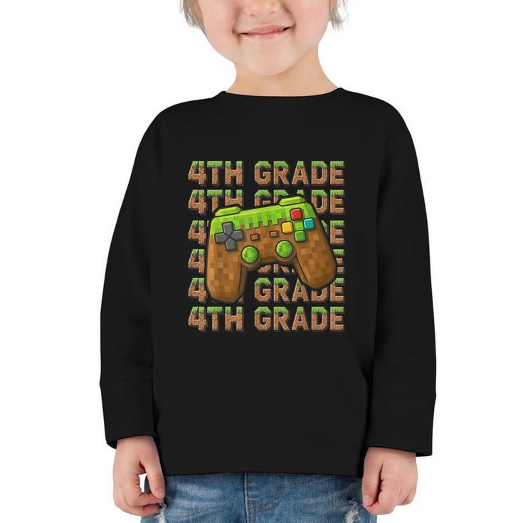 First Day Of 4th Grade Level Begins Back To School Girl Boy Graphic Toddler Long Sleeve Tee