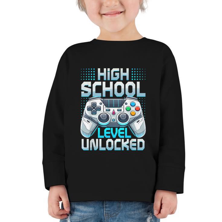 First Day Of High School Level Unlocked Back To School Gamer Graphic Toddler Long Sleeve Tee