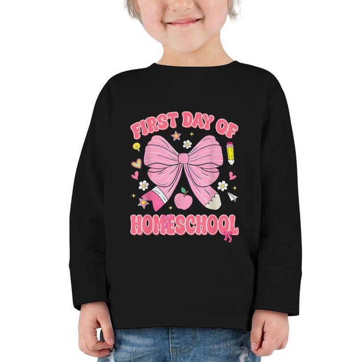 First Day Of Homeschool Coquette Back To School Girls Graphic Toddler Long Sleeve Tee