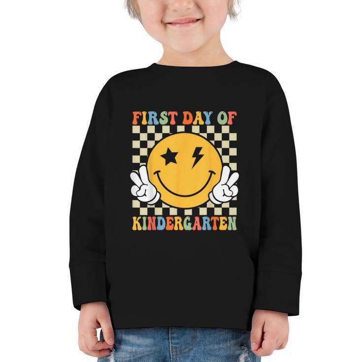 First Day Of Kindergarten Retro Back To School Girls Kids Graphic Toddler Long Sleeve Tee