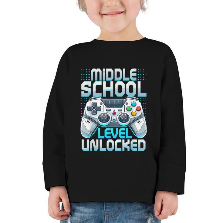 First Day Of Middle School Level Unlocked Back To School Graphic Toddler Long Sleeve Tee