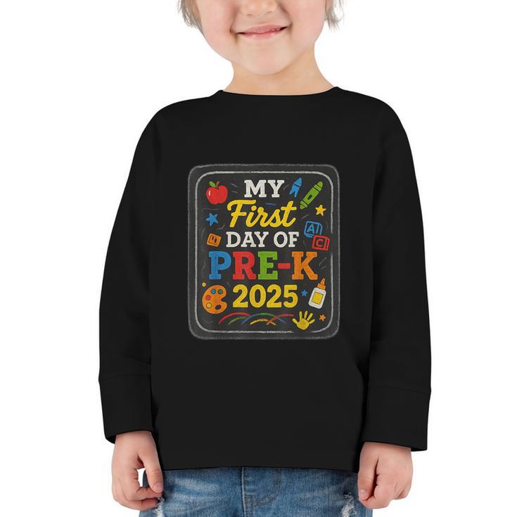 My First Day Of Pre-K 2025 Back To School Kids Graphic Toddler Long Sleeve Tee