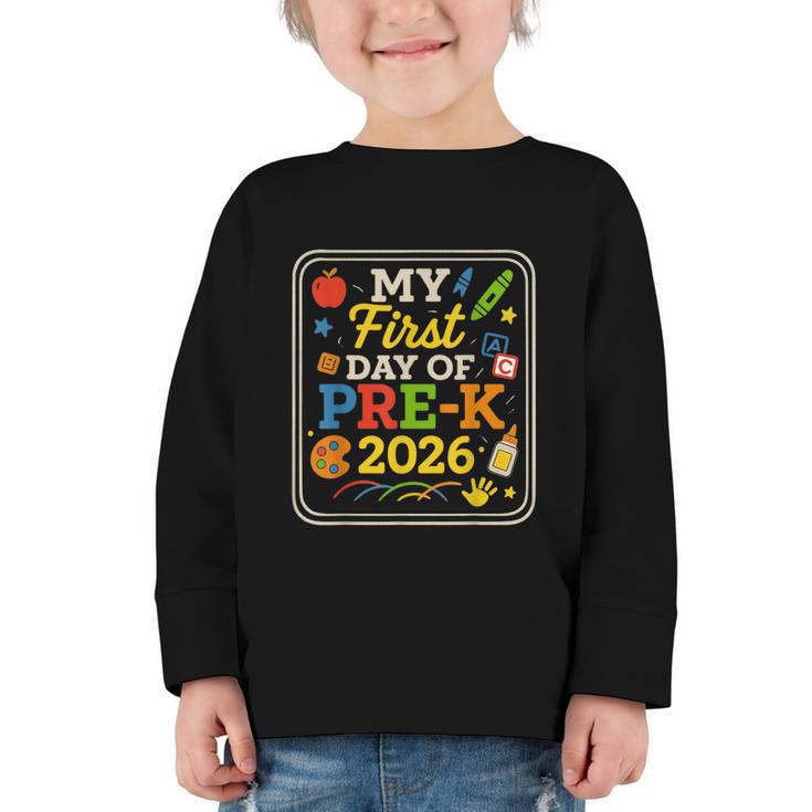 My First Day Of Pre-K 2026 Back To School Kids Graphic Toddler Long Sleeve Tee