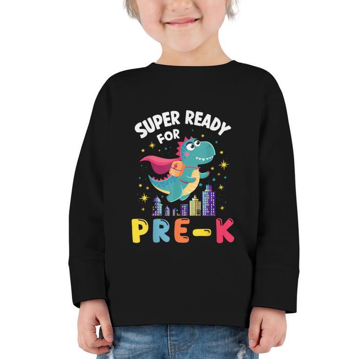 First Day Pre-K Back To School Dinosaur Graphic Toddler Long Sleeve Tee