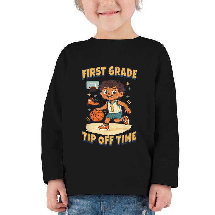 First Grade Basketball Back To School Slam Dunk Style Graphic Toddler Long Sleeve Tee