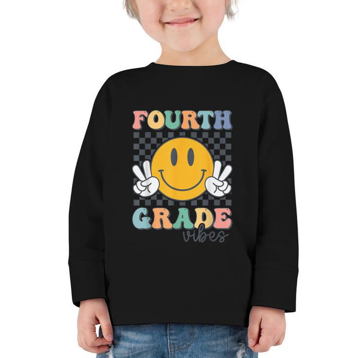 Fourth Grade Vibes Retro Smile Back To School 4th Grade Team Graphic Toddler Long Sleeve Tee