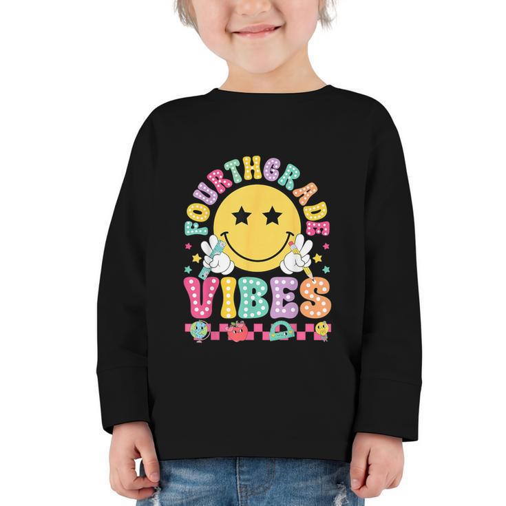 Fourth Grade Vibes Smile Face Back To School Boys Girls Kids Graphic Toddler Long Sleeve Tee