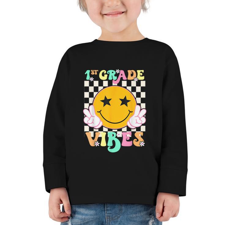 Girls 1st Grade Vibes Smile Face Back To School 1st Grade Graphic Toddler Long Sleeve Tee