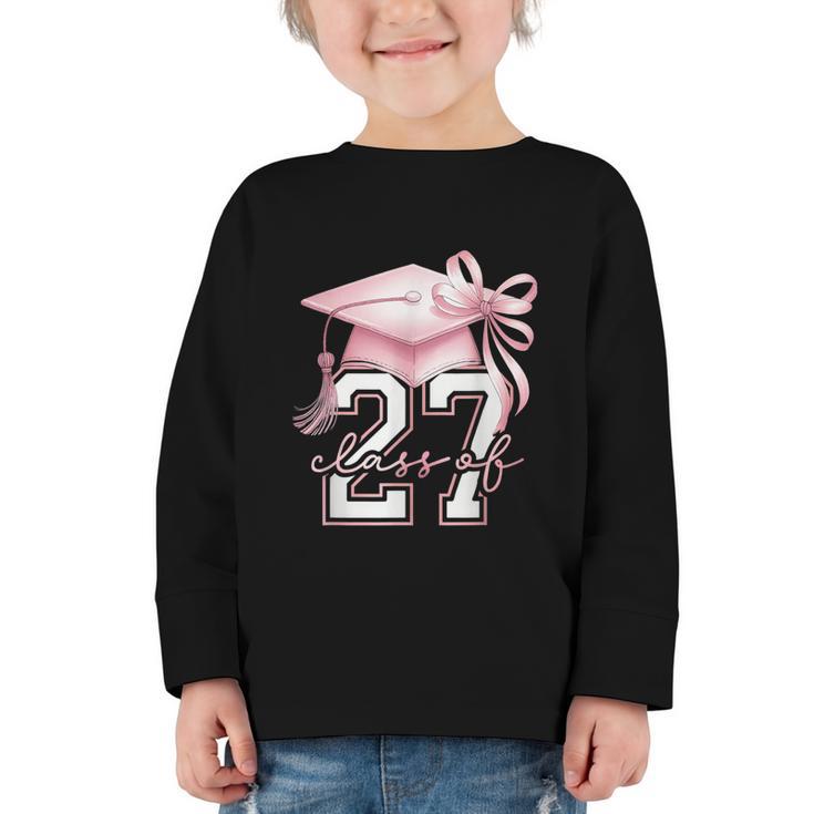 Girls Class Of 2027 Back To School Senior 2027 Coquette Bow Graphic Toddler Long Sleeve Tee