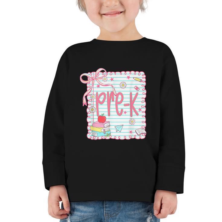 Girls Pre-K Coquette Bow Pink Preppy Back To School Graphic Toddler Long Sleeve Tee