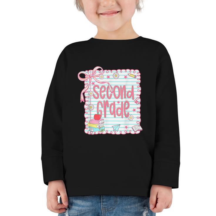 Girls Second Grade Coquette Bow Pink Preppy Back To School Graphic Toddler Long Sleeve Tee