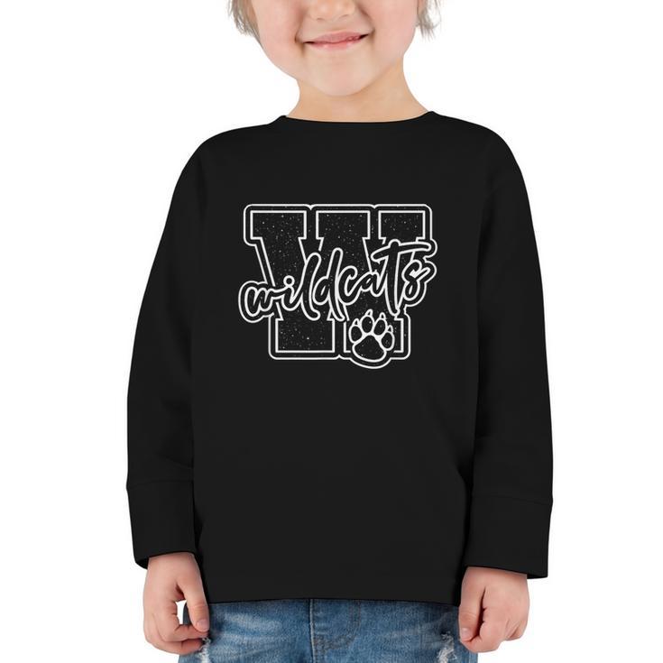 Go Cheer Wildcats High School Spirit Fan Team Back To School Graphic Toddler Long Sleeve Tee