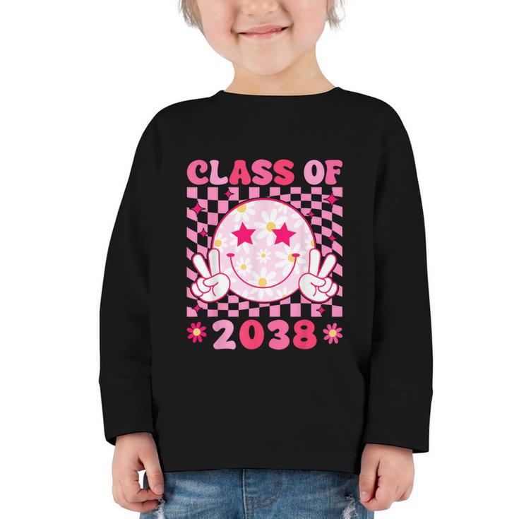 Groovy Class Of 2038 Grow With Me Smile Face Back To School Graphic Toddler Long Sleeve Tee