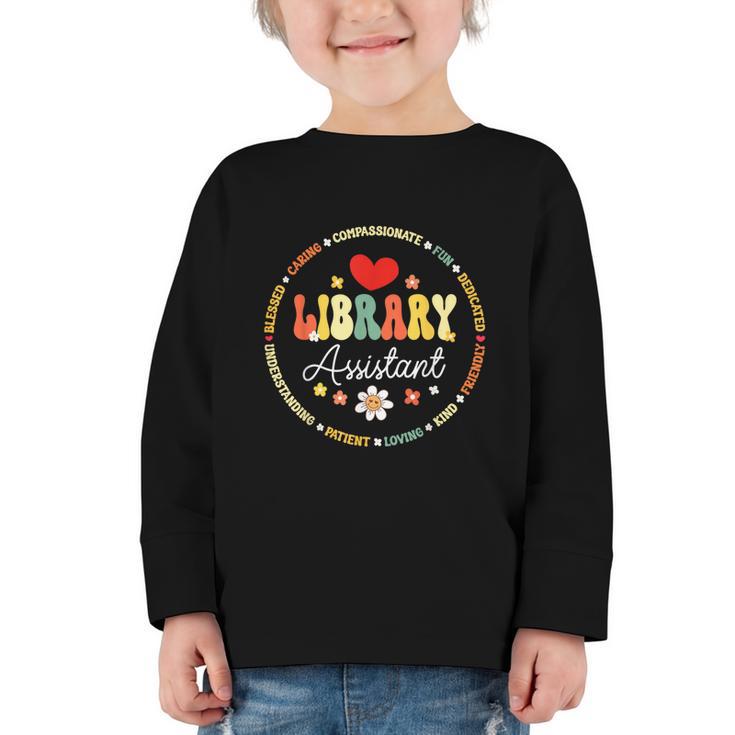 Groovy Librarian School Library Assistant Day Back To School Graphic Toddler Long Sleeve Tee