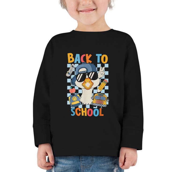 Happy First Day Of School Back To School Goose Boys Kids Graphic Toddler Long Sleeve Tee