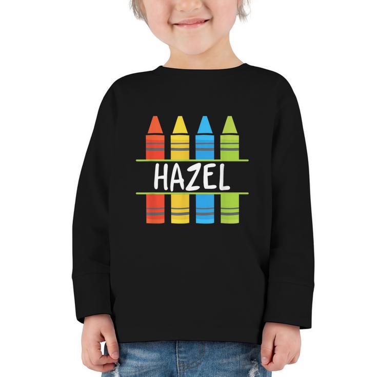 Hazel Crayon Back To School Kids Graphic Toddler Long Sleeve Tee