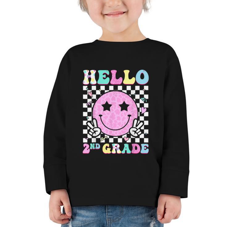 Hello 2nd Grade Groovy Back To School Second Grade Girls Kid Graphic Toddler Long Sleeve Tee