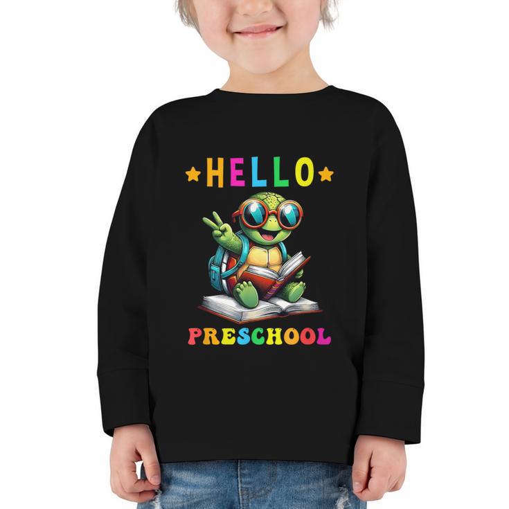 Hello Turtle Lovers From Back To School For Boys And Girls Graphic Toddler Long Sleeve Tee