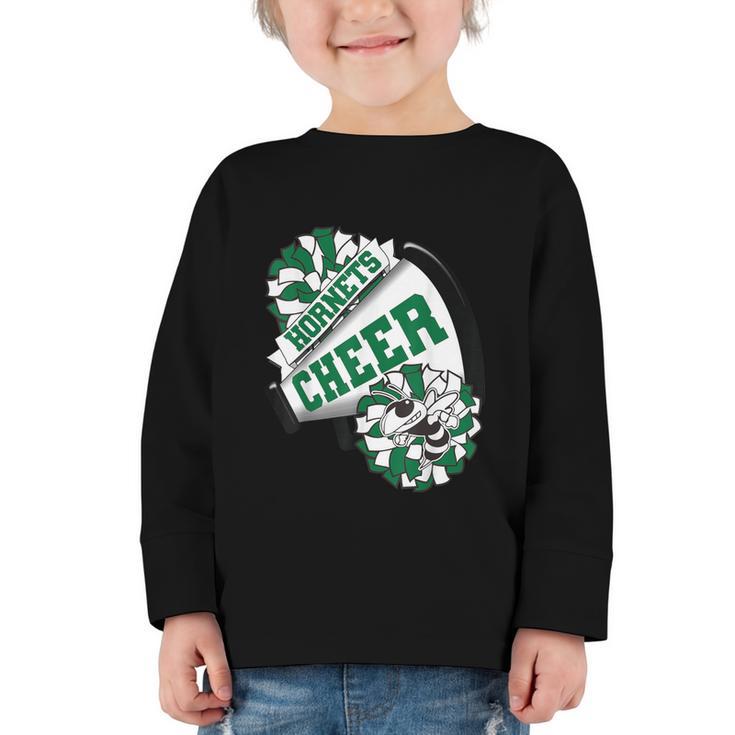 Hornets Cheer Back To School Cheerleading Spirit Green Graphic Toddler Long Sleeve Tee