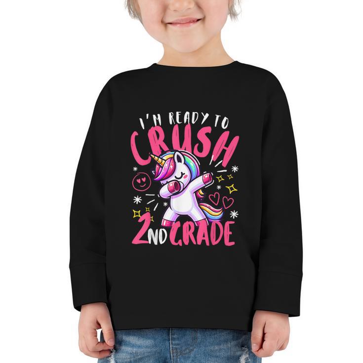 I'm Ready To Crush 2nd Grade Dabbing Unicorn Back To School Graphic Toddler Long Sleeve Tee