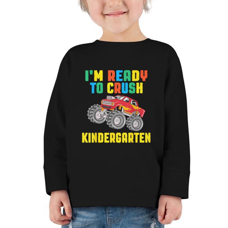 I'm Ready To Crush Kindergarten Dinosaur Back To School Boys Graphic Toddler Long Sleeve Tee