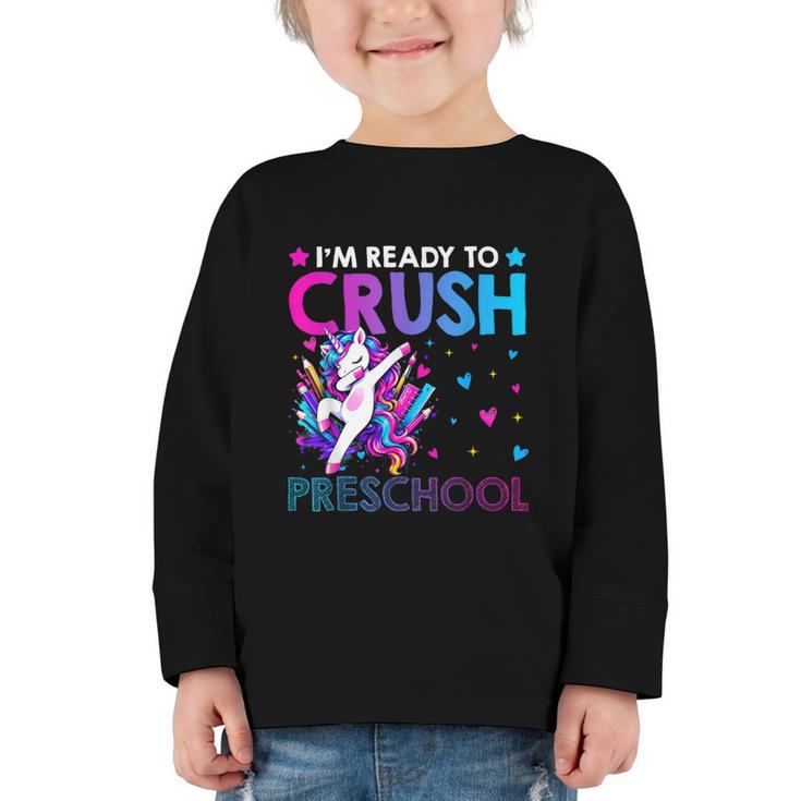 I'm Ready To Crush Preschool Dabbing Unicorn Back To School Graphic Toddler Long Sleeve Tee