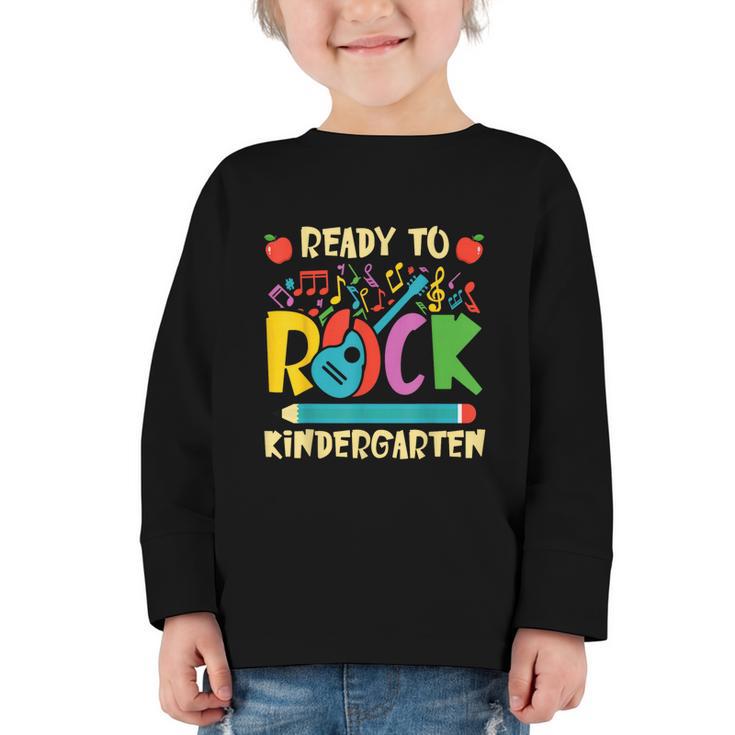 I'm Ready To Rock Kindergarten Guitar Back To School Boys Graphic Toddler Long Sleeve Tee