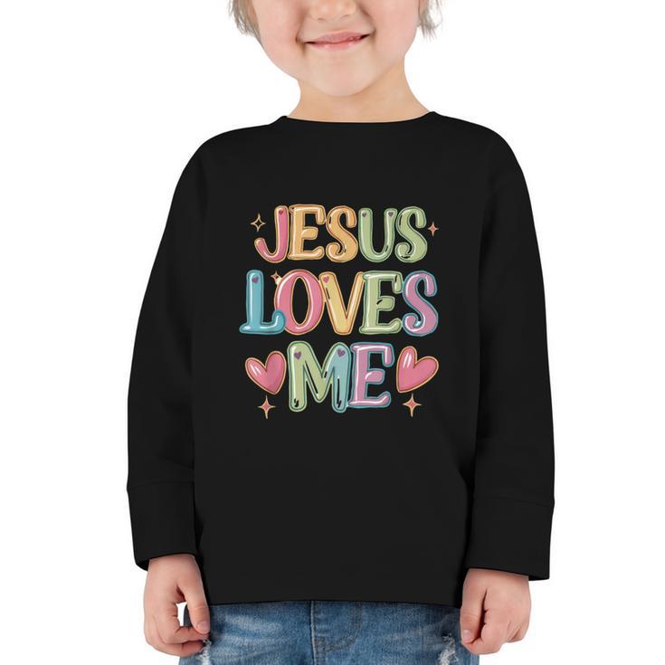 Jesus Loves Me Christian Kids Back To School Graphic Toddler Long Sleeve Tee