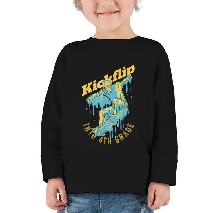Kickflip Into 4th Grade Skateboard Lover Back To School Graphic Toddler Long Sleeve Tee