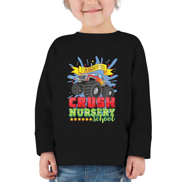 Kids Back To School Monster Truck Nursery Ready Crush First Day Graphic Toddler Long Sleeve Tee