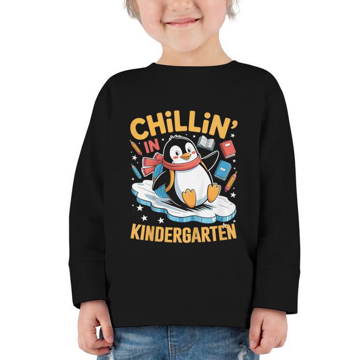 Kids Chillin In Kindergarten Penguin Student Back To School Boys Graphic Toddler Long Sleeve Tee