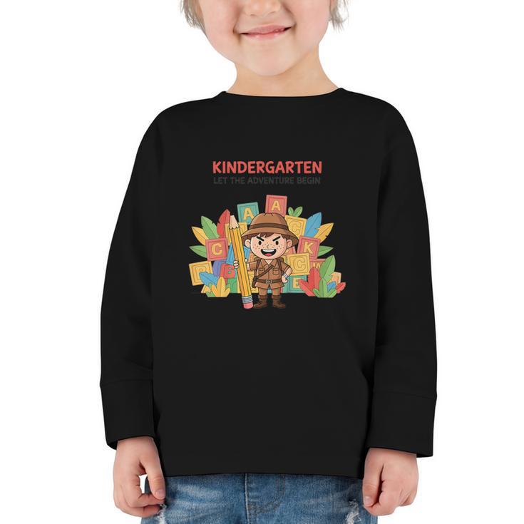 Kindergarten Adventure Explorer Back To School Graphic Toddler Long Sleeve Tee