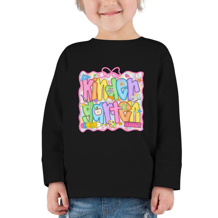 Kindergarten Coquette Bow Back To School Kinder Girl Kids Graphic Toddler Long Sleeve Tee
